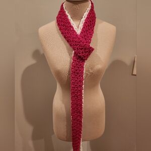 Crochet Pink and White Super Skinny Scarf